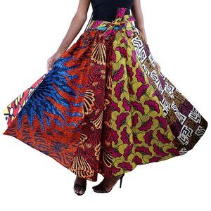 African Ankara Print Cotton Maxi Skirt & Head Wrap One Size